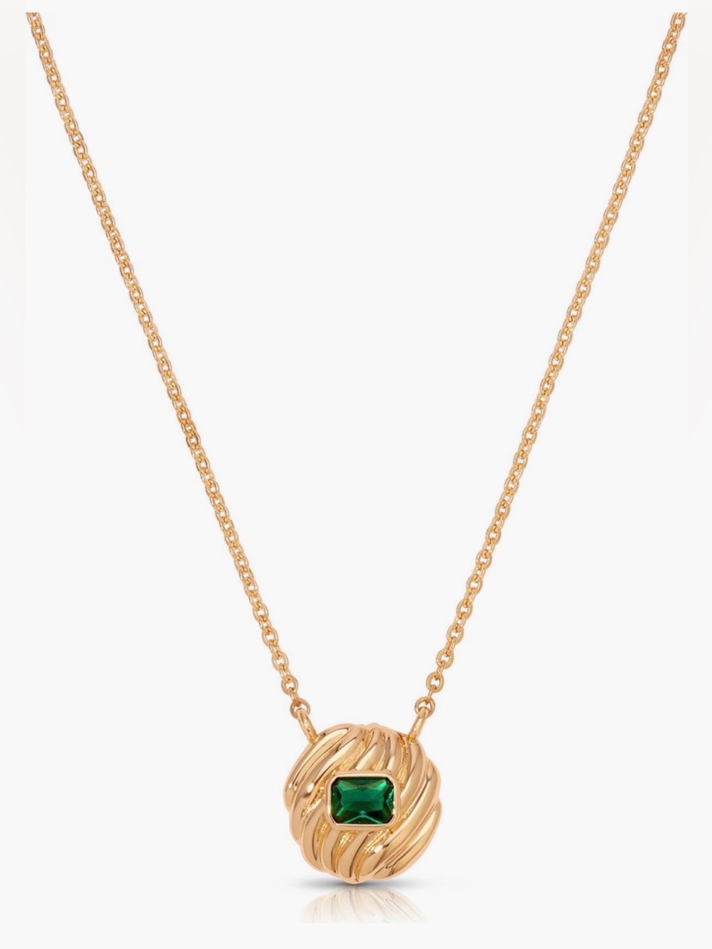 Ettika 18k Gold Plated Textured Baguette Disc with Green CZ Necklace